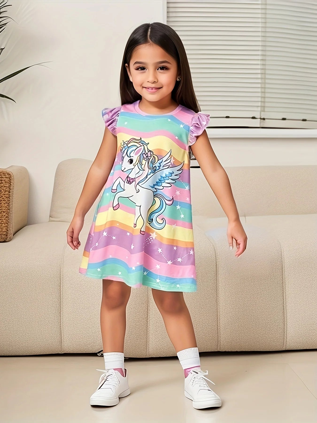 Girls Dress Summer New Baby Fashion Cute T-shirt Dress Children's Fashionable Small Flying Sleeve A- Line Dress Leedoar