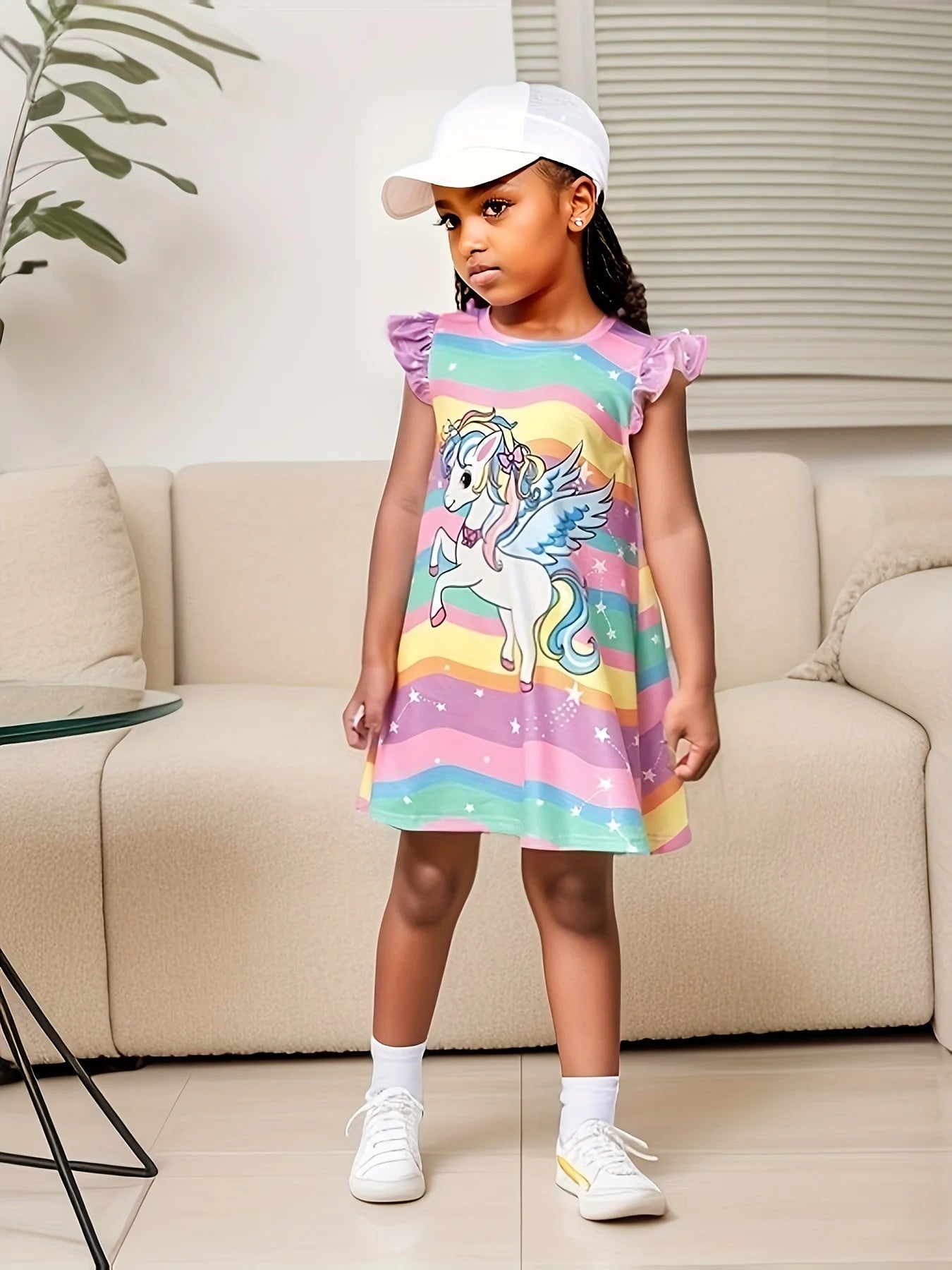 Girls Dress Summer New Baby Fashion Cute T-shirt Dress Children's Fashionable Small Flying Sleeve A- Line Dress Leedoar