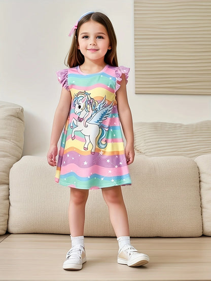 Girls Dress Summer New Baby Fashion Cute T-shirt Dress Children's Fashionable Small Flying Sleeve A- Line Dress Leedoar