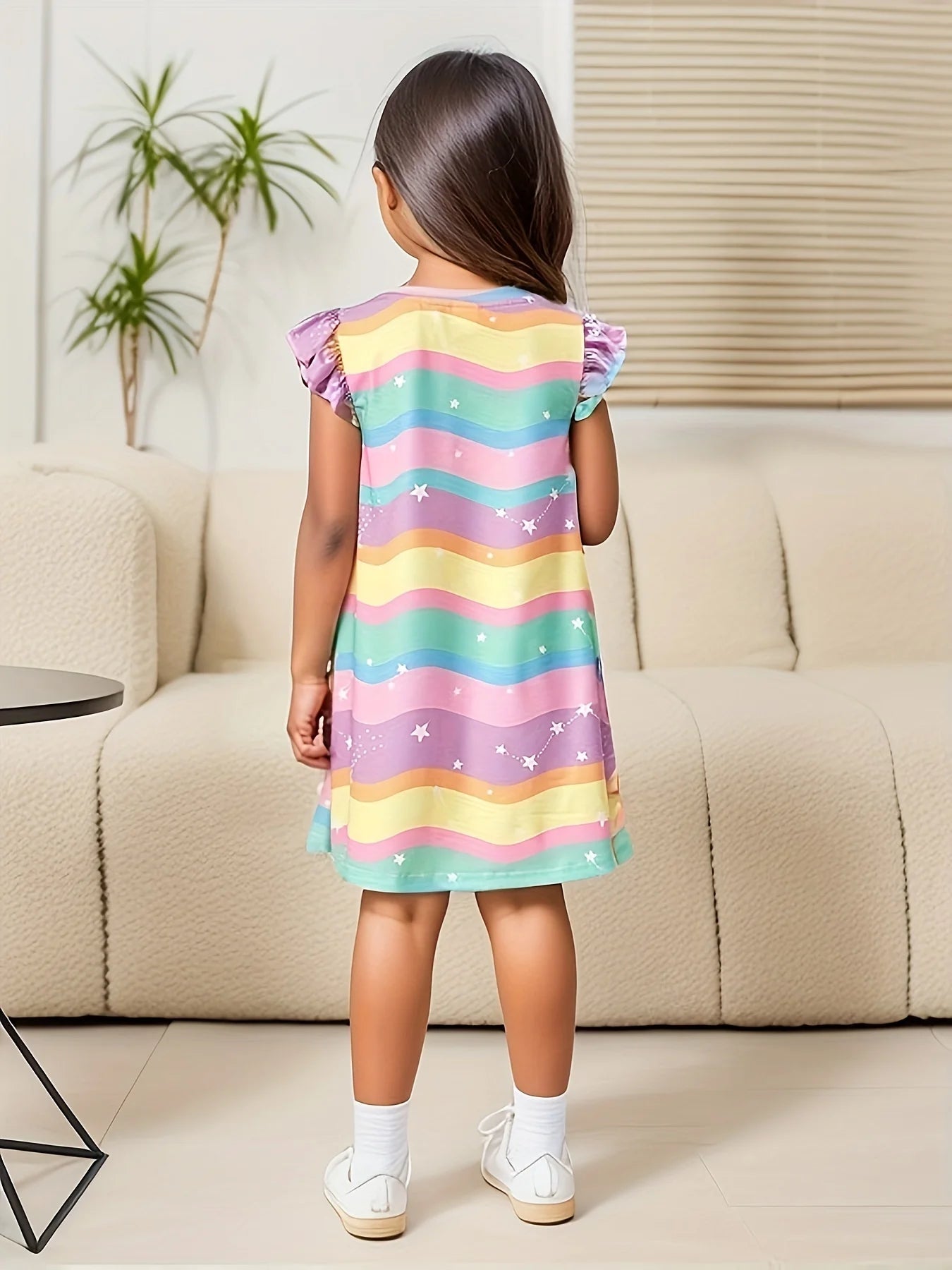 Girls Dress Summer New Baby Fashion Cute T-shirt Dress Children's Fashionable Small Flying Sleeve A- Line Dress Leedoar