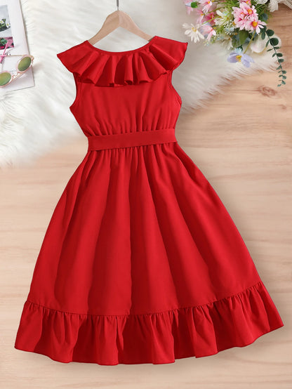 Girls' Dress Summer New Style Medium And Large Children's Fashionable Butterfly Belt Dress Party Holiday Casual Dress Leedoar