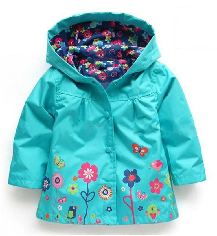 Girls Fashion Waterproof Children Clothes Autumn Casual Baby Boys Windcoat Long Sleeve Jacket Flower Print Kids Hoodie Outwear Leedoar