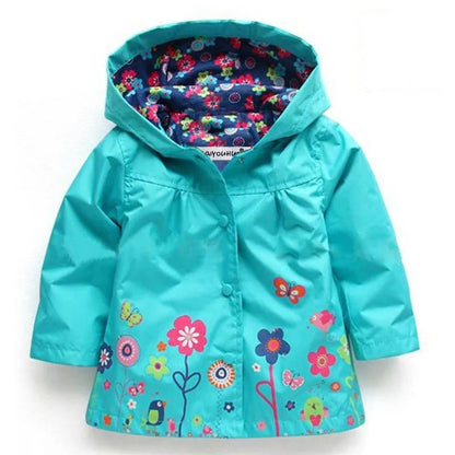 Girls Fashion Waterproof Children Clothes Autumn Casual Baby Boys Windcoat Long Sleeve Jacket Flower Print Kids Hoodie Outwear Leedoar