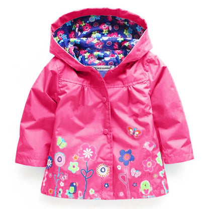 Girls Fashion Waterproof Children Clothes Autumn Casual Baby Boys Windcoat Long Sleeve Jacket Flower Print Kids Hoodie Outwear Leedoar