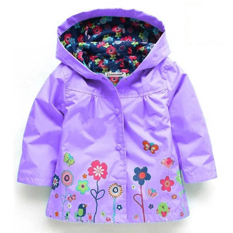 Girls Fashion Waterproof Children Clothes Autumn Casual Baby Boys Windcoat Long Sleeve Jacket Flower Print Kids Hoodie Outwear Leedoar