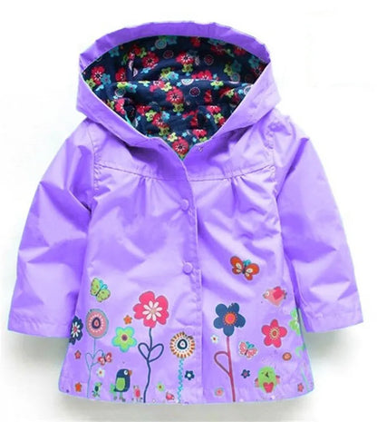 Girls Fashion Waterproof Children Clothes Autumn Casual Baby Boys Windcoat Long Sleeve Jacket Flower Print Kids Hoodie Outwear Leedoar