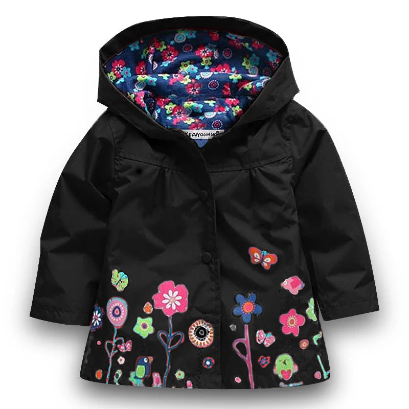 Girls Fashion Waterproof Children Clothes Autumn Casual Baby Boys Windcoat Long Sleeve Jacket Flower Print Kids Hoodie Outwear Leedoar