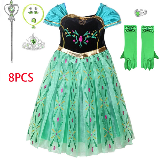 Girls Ice Green Princess Dress Kids Embroidered Flower Party Costume Satin and Mesh Material Short Sleeve Mid-Length For Beauty Leedoar