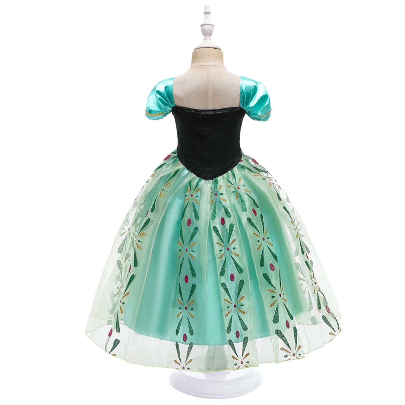 Girls Ice Green Princess Dress Kids Embroidered Flower Party Costume Satin and Mesh Material Short Sleeve Mid-Length For Beauty Leedoar