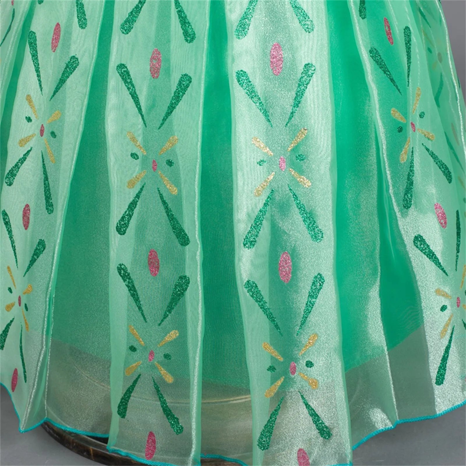 Girls Ice Green Princess Dress Kids Embroidered Flower Party Costume Satin and Mesh Material Short Sleeve Mid-Length For Beauty Leedoar