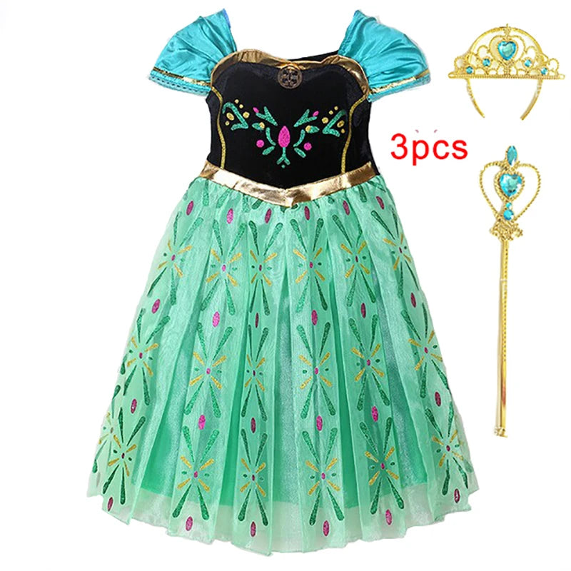 Girls Ice Green Princess Dress Kids Embroidered Flower Party Costume Satin and Mesh Material Short Sleeve Mid-Length For Beauty Leedoar