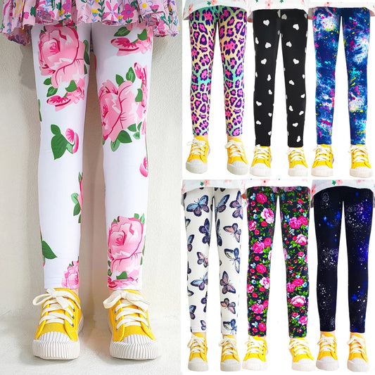 Girls' Leggings Fashion Cartoon Tight Pants Spring and Autumn Baby Girls Slim Fit Flower Leggings Summer Children's Pants Leedoar