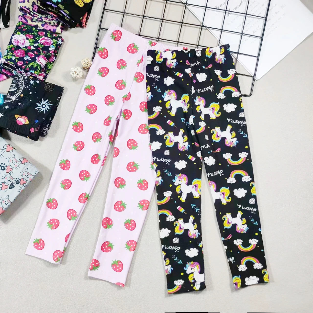 Girls' Leggings Fashion Cartoon Tight Pants Spring and Autumn Baby Girls Slim Fit Flower Leggings Summer Children's Pants Leedoar