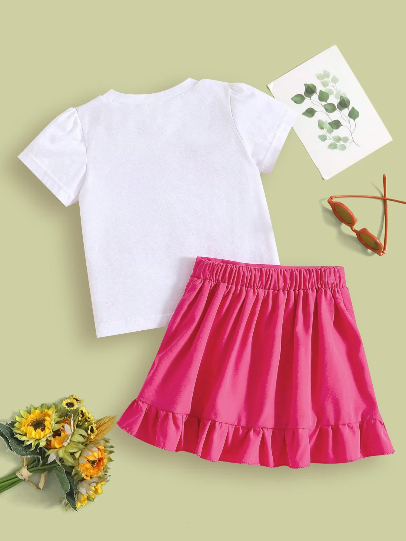 Girls Skirt Set Summer New Baby Girl Cute Letter Mesh Neck T-Shirt & Solid Color Lace Skirt Fashion 2-piece Set for Kids Leedoar