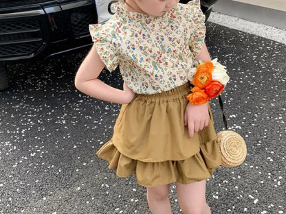 Girls' Suit Summer 2024 New Children's Summer Dress Baby Girl Fashionable Children's Top+Skirt Two-Piece Set Leedoar