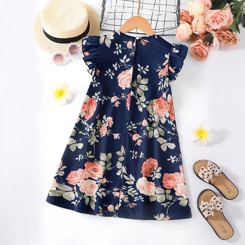 Girls Summer Fashion Thin Holiday Leisure Sleeveless Fragmented Flower Print Dress Comfortable Skirt Children's Clothing Leedoar