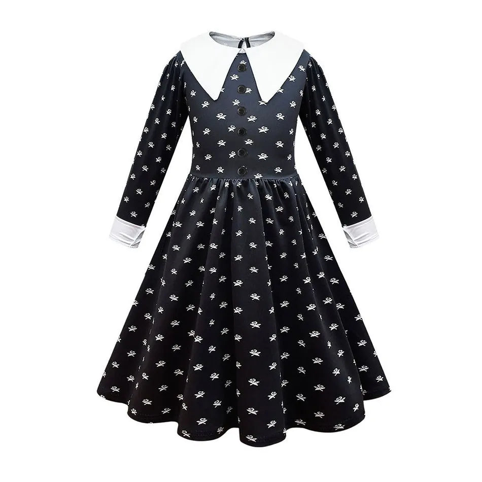 Girls Wednesday Dress Children Addams Halloween Black Family Clothes Kids Dancing Cosplay Costume Princess Christmas Fantasy Leedoar