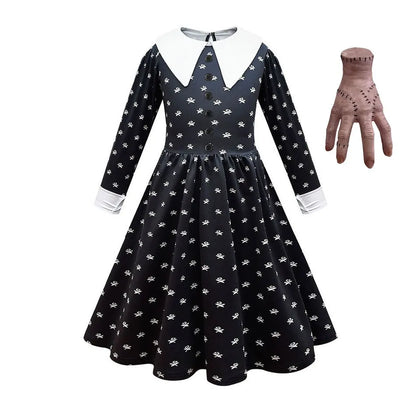 Girls Wednesday Dress Children Addams Halloween Black Family Clothes Kids Dancing Cosplay Costume Princess Christmas Fantasy Leedoar