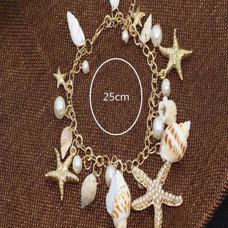 Gold Color Metal Starfish Conch Charm Women Bracelet Imitation Pearl Natural Conch Cute Summer Bracelet Y2K Fashion Jewelry Leedoar