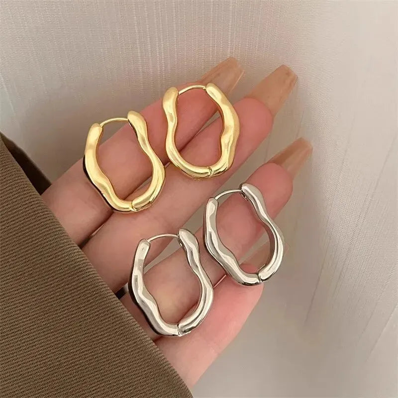 Gold Color Metallic Ear Loops For Women Simple Cool Style Irregular Geometric Ear Buckle Personalized Party HooP Earring Jewelry Leedoar