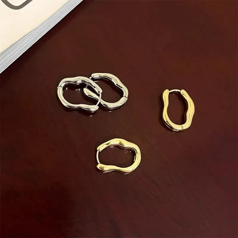 Gold Color Metallic Ear Loops For Women Simple Cool Style Irregular Geometric Ear Buckle Personalized Party HooP Earring Jewelry Leedoar