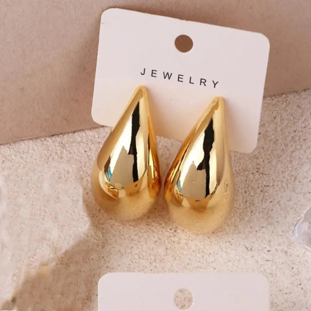 Gold Color Water Drop Earring Stud Simple Design Ins Women Post Earrings 3 Size Available Silver Color Big Surface Girls Jewelry Leedoar
