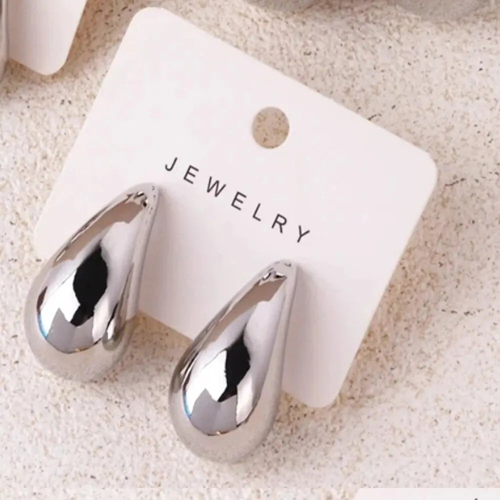 Gold Color Water Drop Earring Stud Simple Design Ins Women Post Earrings 3 Size Available Silver Color Big Surface Girls Jewelry Leedoar