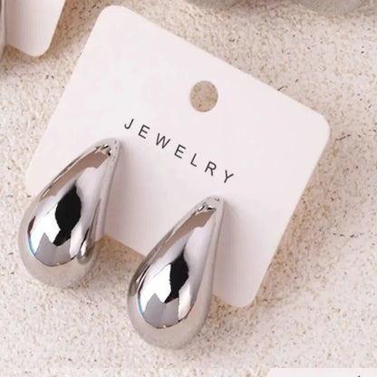 Gold Color Water Drop Earring Stud Simple Design Ins Women Post Earrings 3 Size Available Silver Color Big Surface Girls Jewelry Leedoar