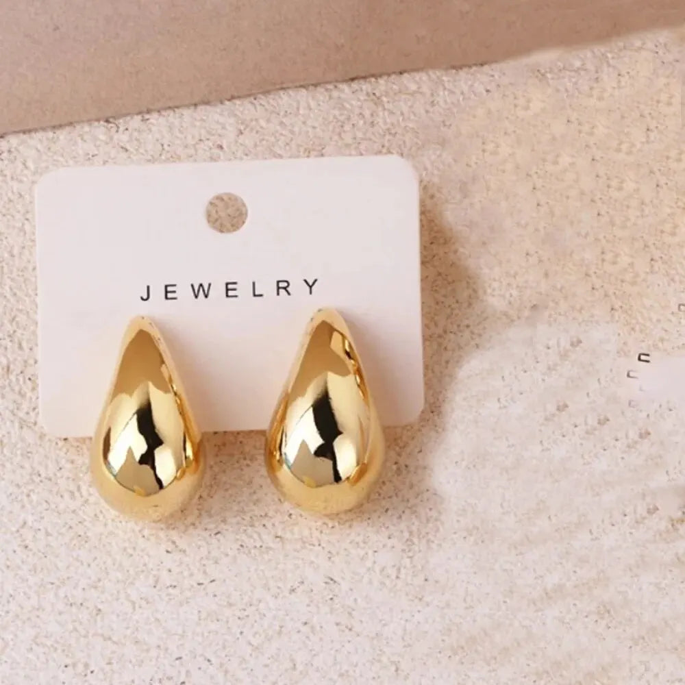 Gold Color Water Drop Earring Stud Simple Design Ins Women Post Earrings 3 Size Available Silver Color Big Surface Girls Jewelry Leedoar