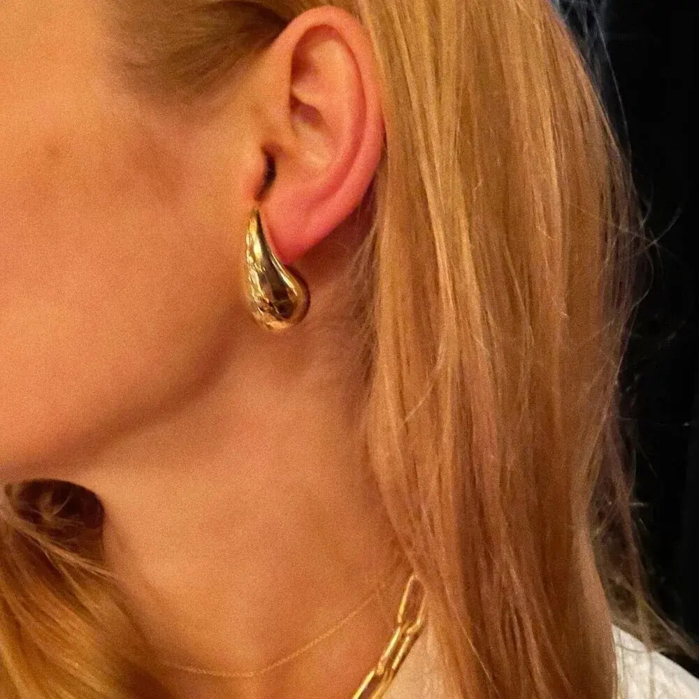 Gold Color Water Drop Earring Stud Simple Design Ins Women Post Earrings 3 Size Available Silver Color Big Surface Girls Jewelry Leedoar