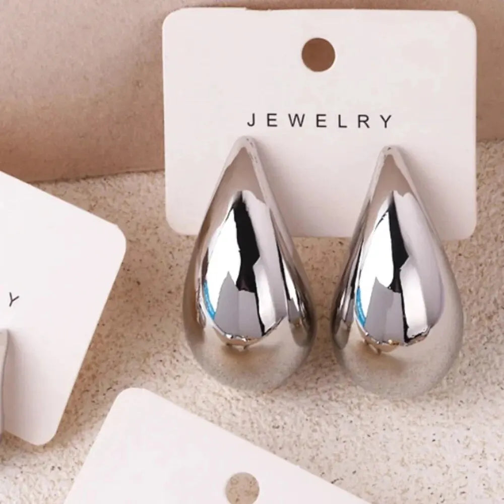 Gold Color Water Drop Earring Stud Simple Design Ins Women Post Earrings 3 Size Available Silver Color Big Surface Girls Jewelry Leedoar
