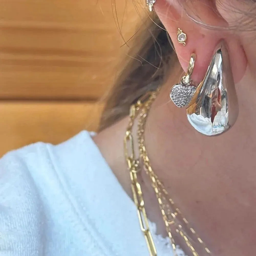 Gold Color Water Drop Earring Stud Simple Design Ins Women Post Earrings 3 Size Available Silver Color Big Surface Girls Jewelry Leedoar