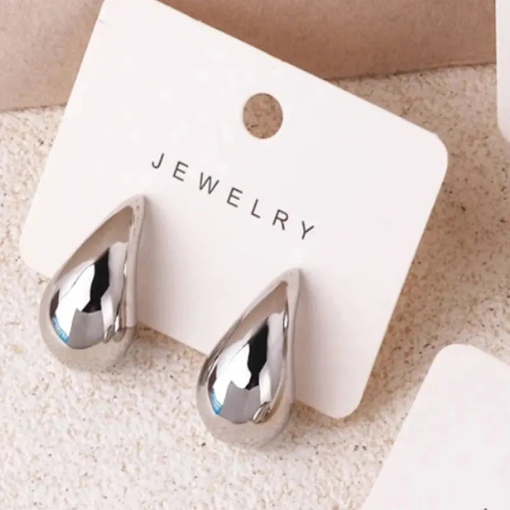 Gold Color Water Drop Earring Stud Simple Design Ins Women Post Earrings 3 Size Available Silver Color Big Surface Girls Jewelry Leedoar
