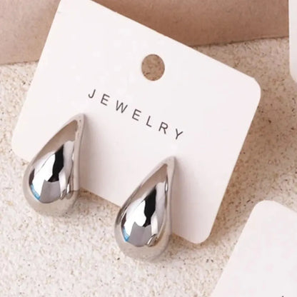 Gold Color Water Drop Earring Stud Simple Design Ins Women Post Earrings 3 Size Available Silver Color Big Surface Girls Jewelry Leedoar