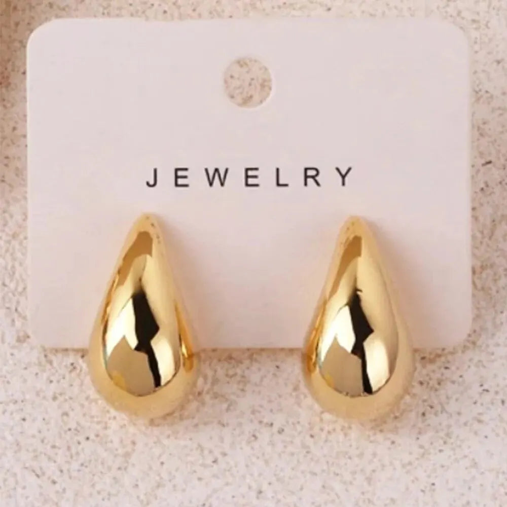 Gold Color Water Drop Earring Stud Simple Design Ins Women Post Earrings 3 Size Available Silver Color Big Surface Girls Jewelry Leedoar