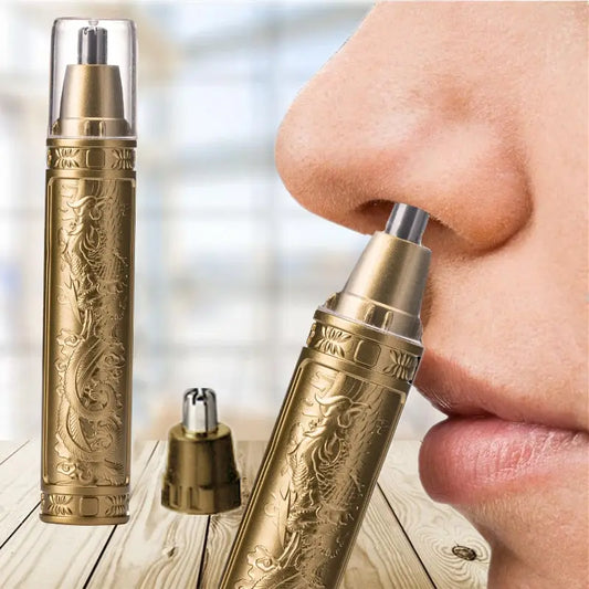 Recortador de vello nasal con forma de dragón dorado y fénix, fosas nasales transparentes, pequeño y cómodo, con cabezal de cuchilla, unisex, práctico 