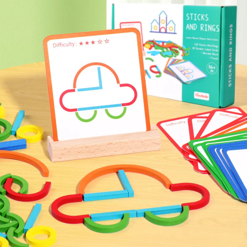 Rompecabezas de madera de buena calidad con palos y anillos creativos, juego de inteligencia Montessori, juguetes educativos para la primera infancia, regalo para niños 