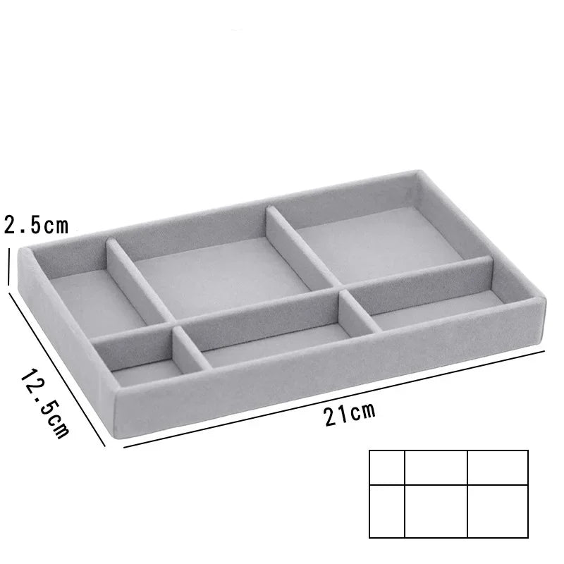 Grey Flannel Jewelry Storage Box Household Drawer Earrings Necklace Ring Tray Head Rope Ear Clip Display Storage Tray Box New Leedoar