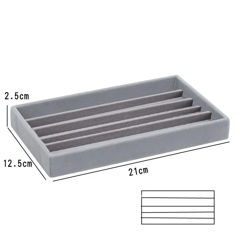 Grey Flannel Jewelry Storage Box Household Drawer Earrings Necklace Ring Tray Head Rope Ear Clip Display Storage Tray Box New Leedoar