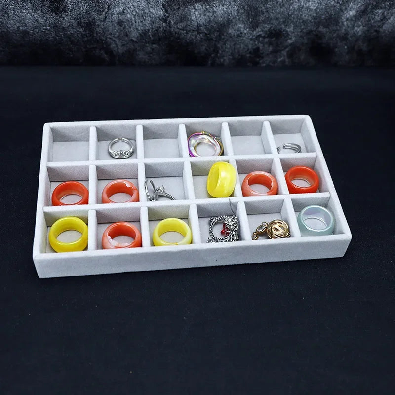 Grey Flannel Jewelry Storage Box Household Drawer Earrings Necklace Ring Tray Head Rope Ear Clip Display Storage Tray Box New Leedoar