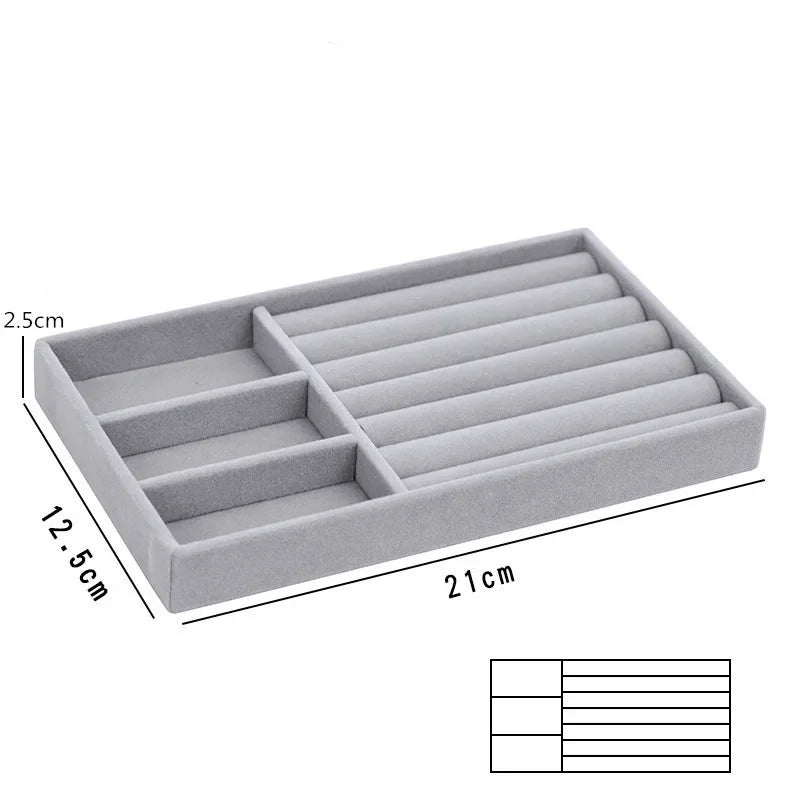 Grey Flannel Jewelry Storage Box Household Drawer Earrings Necklace Ring Tray Head Rope Ear Clip Display Storage Tray Box New Leedoar