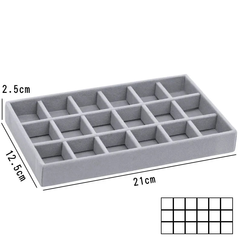 Grey Flannel Jewelry Storage Box Household Drawer Earrings Necklace Ring Tray Head Rope Ear Clip Display Storage Tray Box New Leedoar