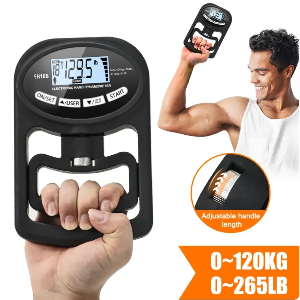 Grip Strength Tester 265Lbs/120Kg Digital Hand Dynamometer Grip Strength Meter USB LCD Screen Hand Grip for Power Training Sport Leedoar