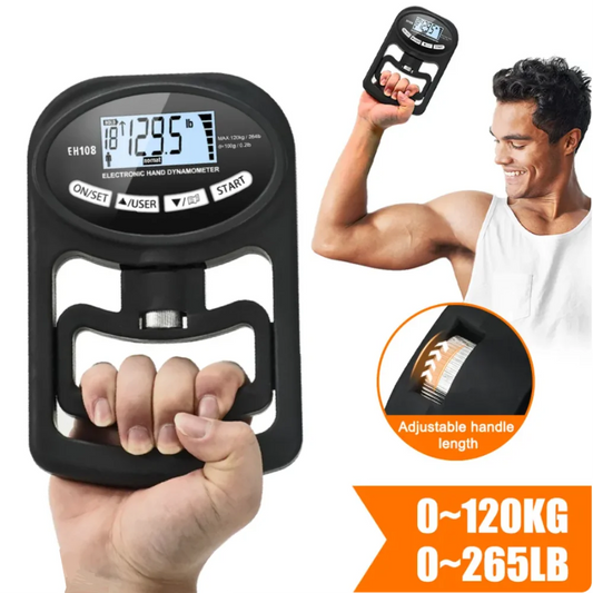 Dinamómetro de mano digital de 265 lb/120 kg, medidor de fuerza de agarre con pantalla LCD USB para entrenamiento de potencia y deporte 