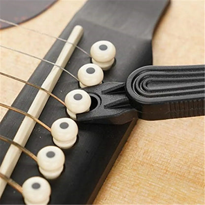 Enrollador de cuerdas para guitarra, cortador de cuerdas, extractor de clavijas de puente, 3 en 1, herramienta de reparación de guitarra, color negro 