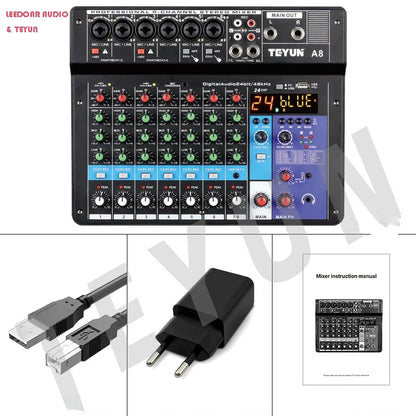 TEYUN 8 6 4 Channel Professional Portable Mixer Sound Mixing Console Computer Input 48v Power Number Live Broadcast A4 A6 A8 New Leedoar