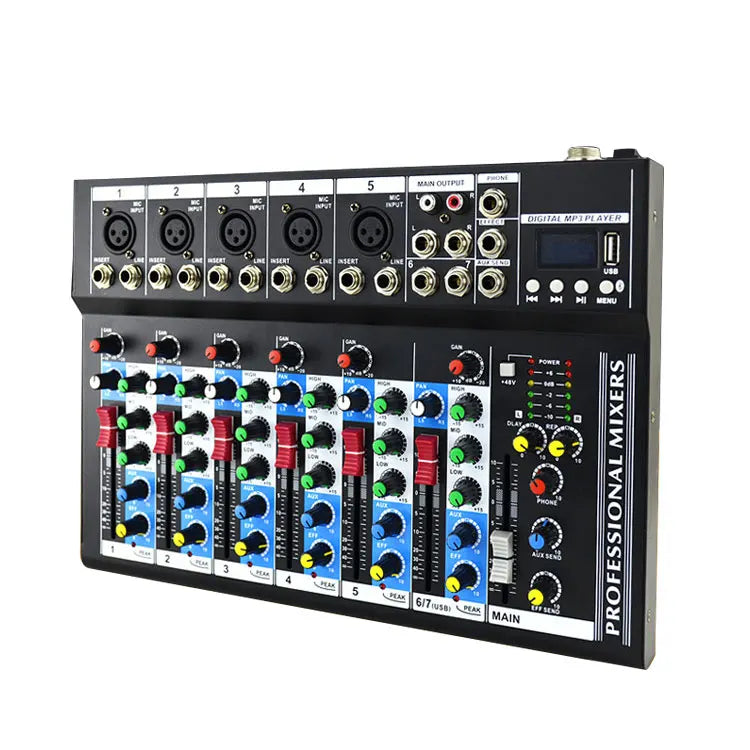 7-Channel Stage Wedding Performance Reverberation Effect With Bluetooth USB Webcast Mobile Phone Karaoke Mixer Leedoar