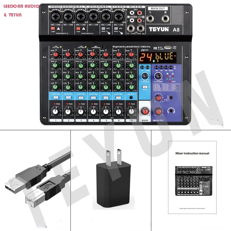 TEYUN 8 6 4 Channel Professional Portable Mixer Sound Mixing Console Computer Input 48v Power Number Live Broadcast A4 A6 A8 New Leedoar