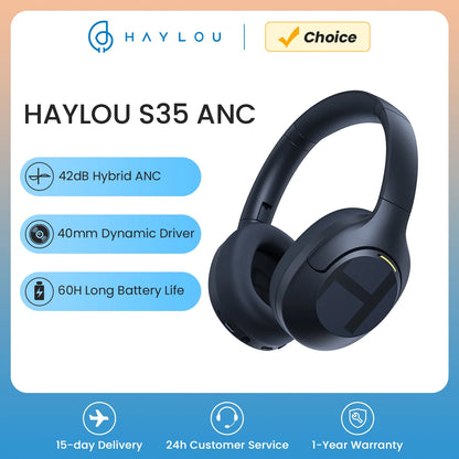 Auriculares inalámbricos HAYLOU S35 ANC Auriculares supraurales ANC de 42 dB Auriculares Bluetooth 5.2 Controlador dinámico de 40 mm Auriculares con duración de batería de 60 horas