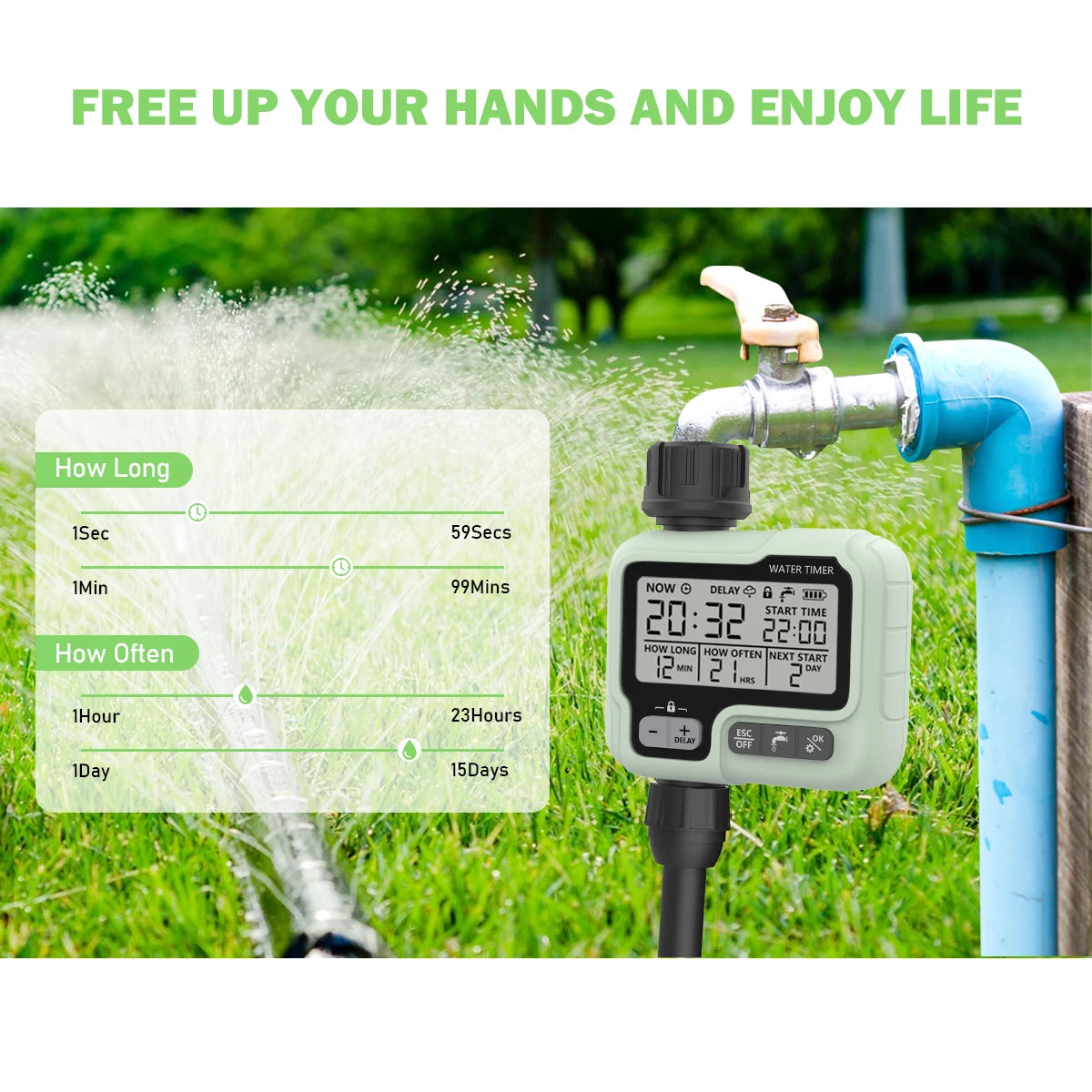 HCT-322 Automatic Water Timer Garden Digital Irrigation Machine Intelligent Sprinkler Used Outdoor to Save Water&Time Leedoar